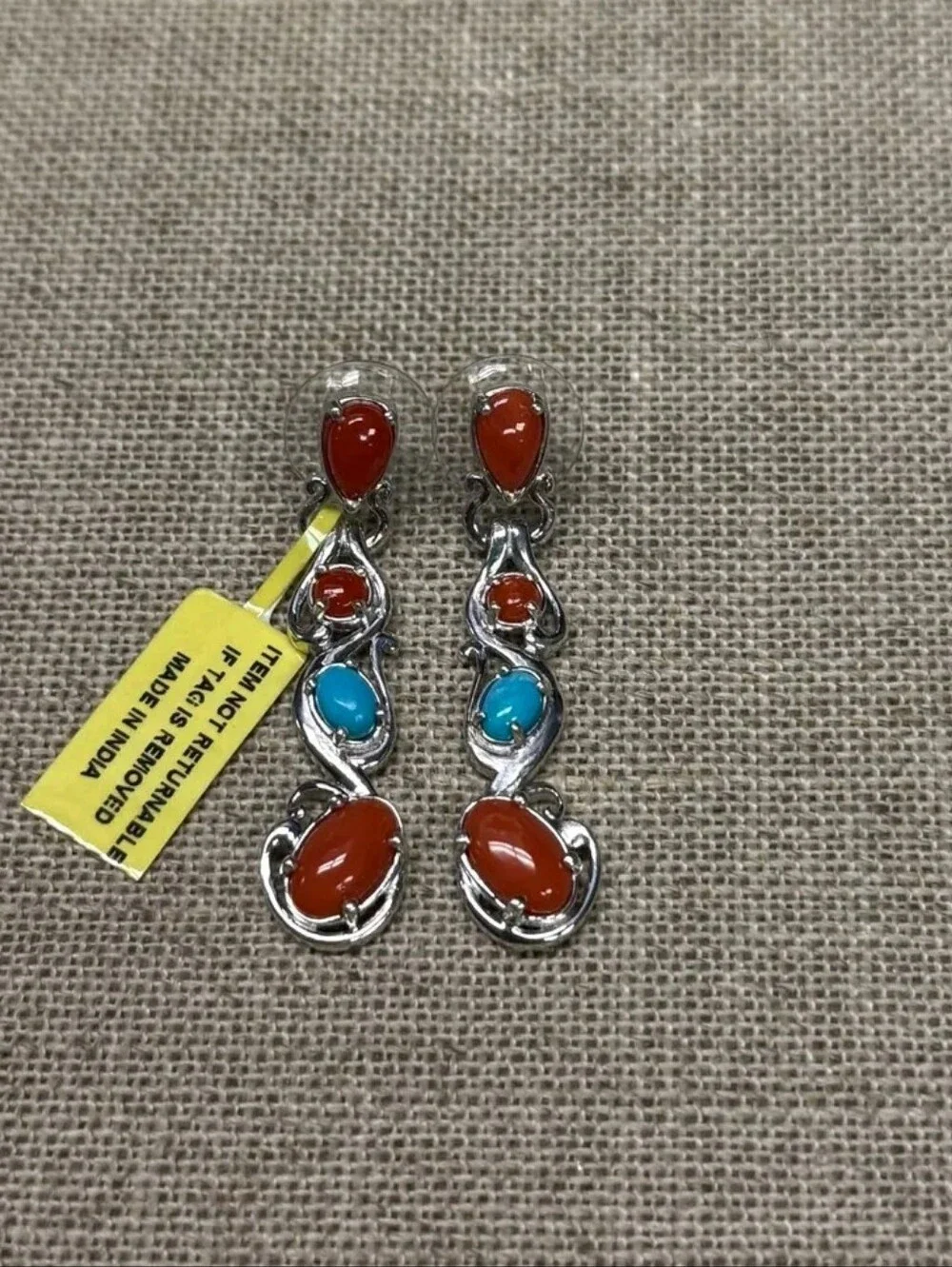Sterling Silver Mediterranean Coral & Sleeping Beauty Turquoise Earrings